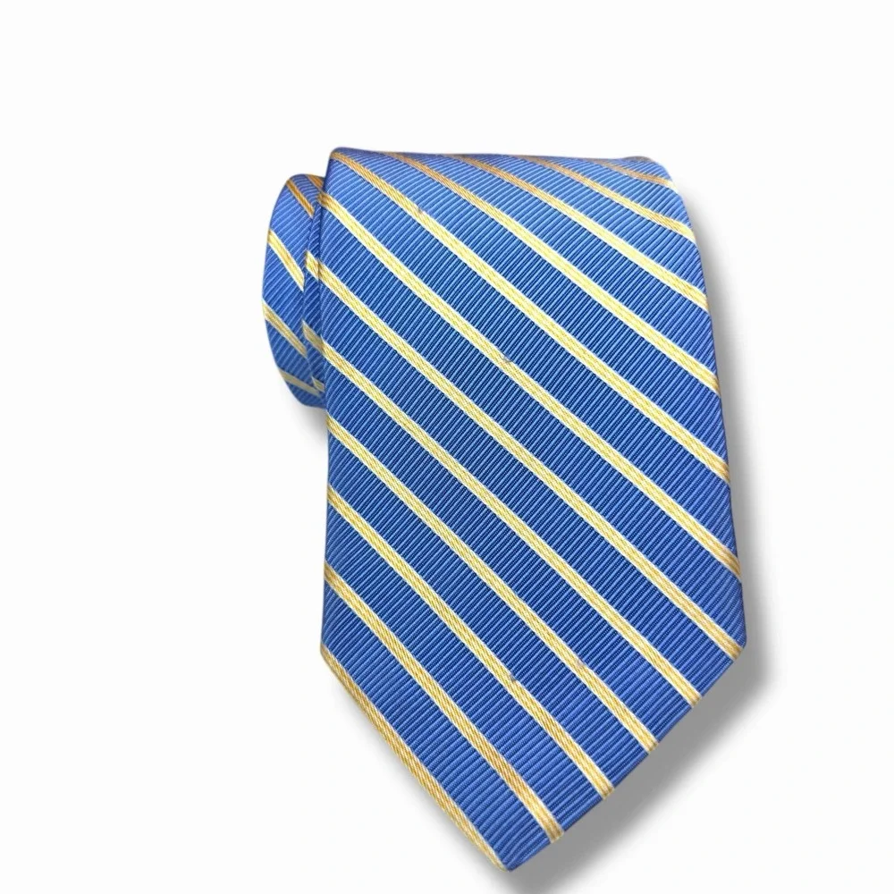 Brooks Brothers Makers Preppy Gold Blue Stripes Vintage USA 58x3.5 Mens NeckTie